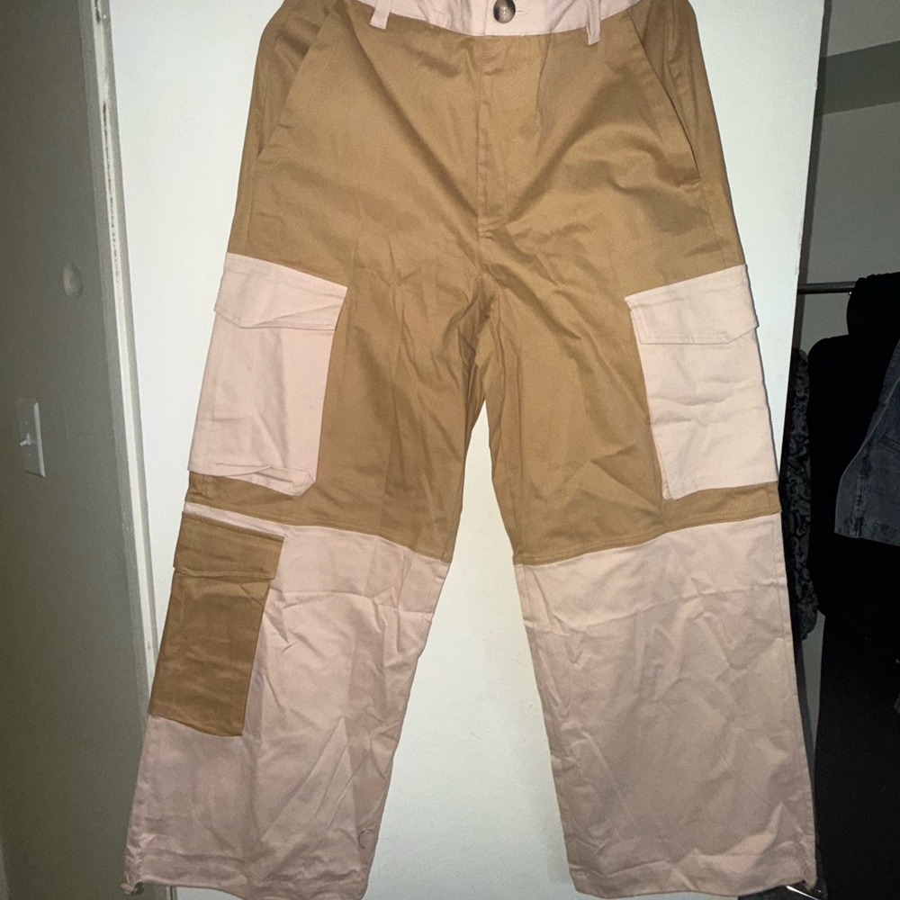 Two-Tone Tan and Cream Women's Cargo Pants
